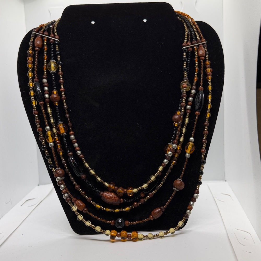 Multilayer Beaded Necklace in Earth Tones
